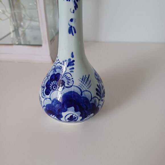 Handpainted Delft Floral Blue and White Tall Bud Vase 638 - Picture 4 of 12